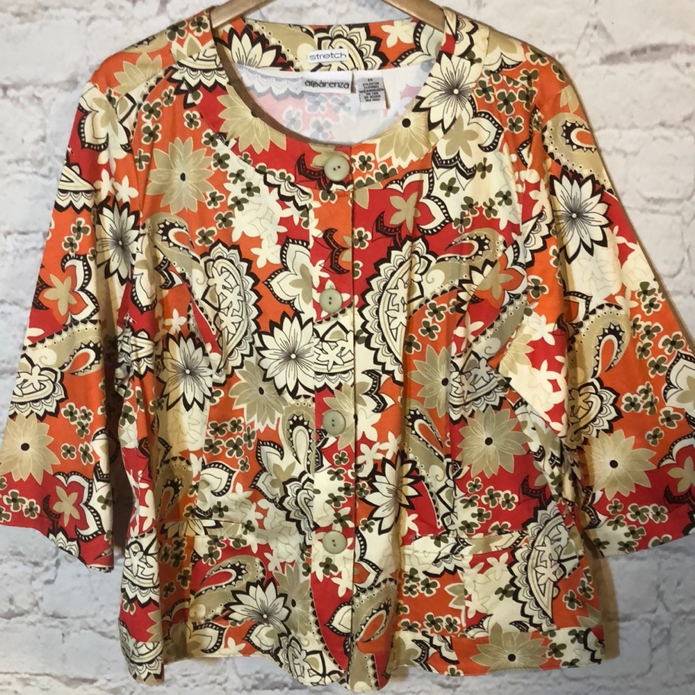 APPARENZA STRETCH BUTTON DOWN FLORAL BLAZER